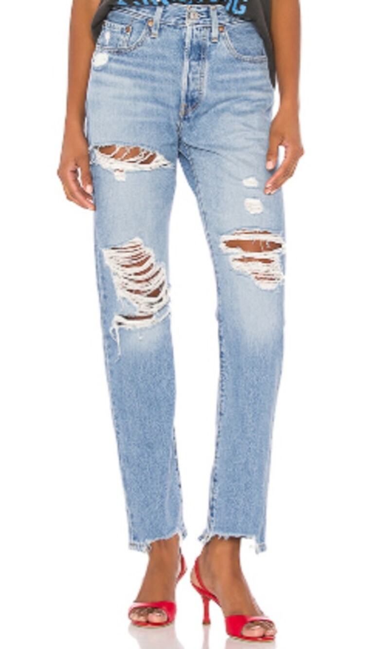 Levi's 501 Original Ripped Straight Jeans Distressed High Rise Denim Blue 33x30